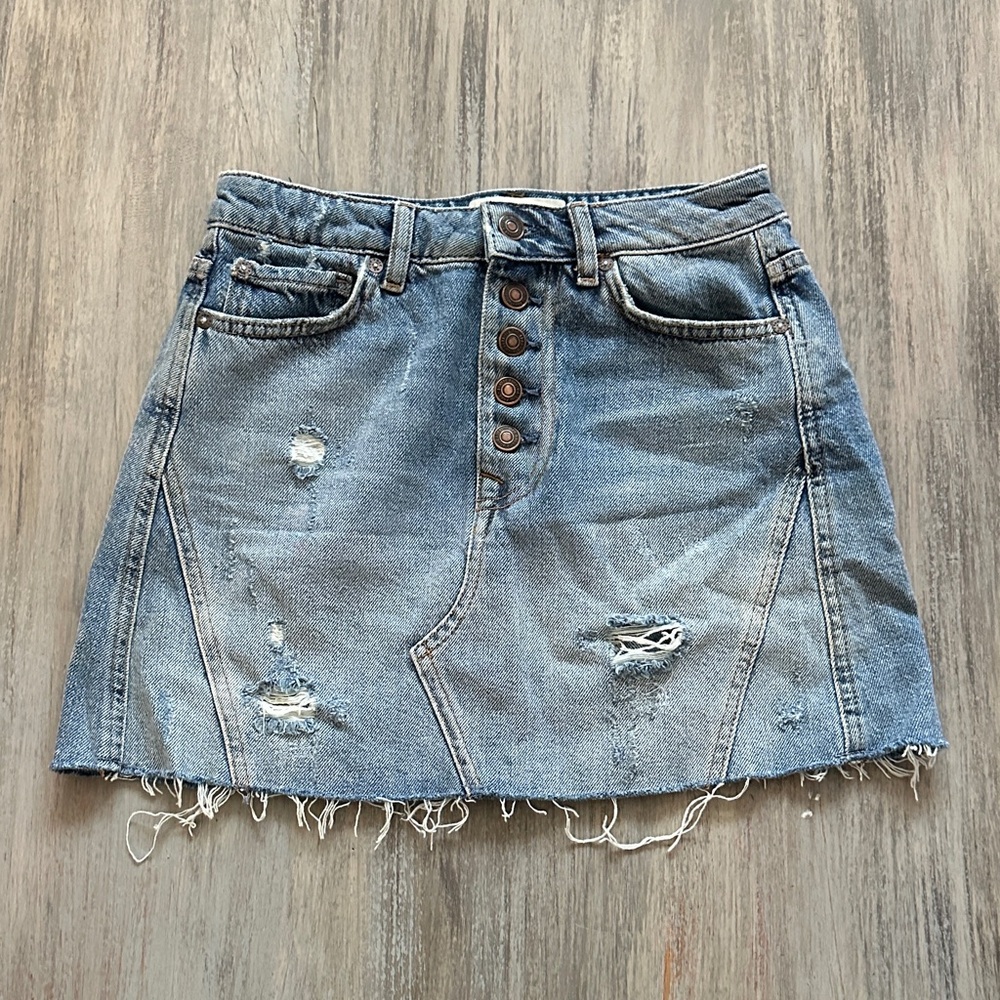 We The Free Blue Distressed Mini Jean Skirt Size 25